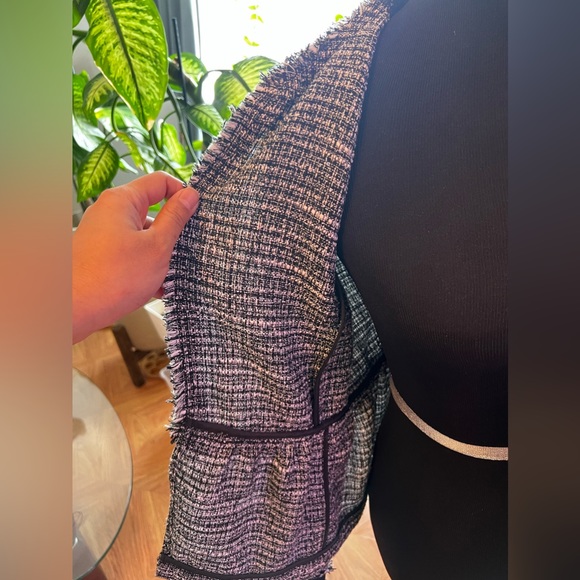 Zara Tweed Blazer, Buttonless, Black Piping, Small - Picture 5 of 12